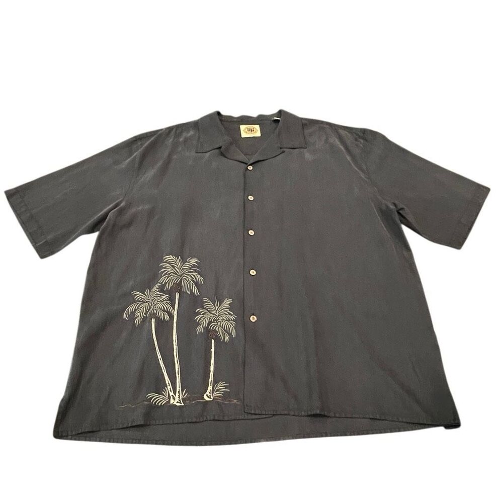 Pussers West Indies Men's Embroidered Palm Tree Button Up Hawaiian Shirt Gray XL